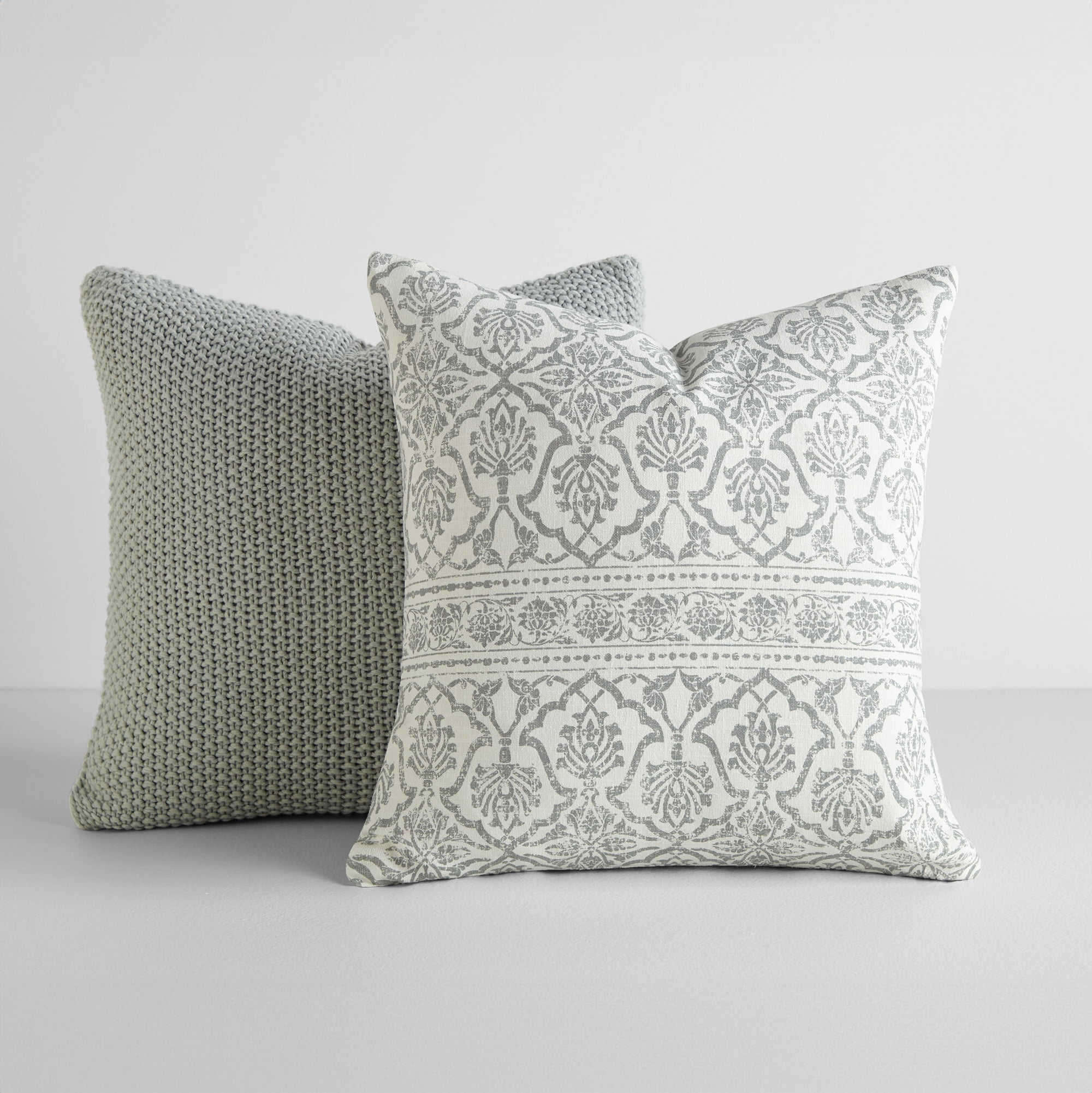 2-Pack Decor Throw Pillows in Cotton Slub Antique Floral and Acrylic Knit by Comfort Canopy