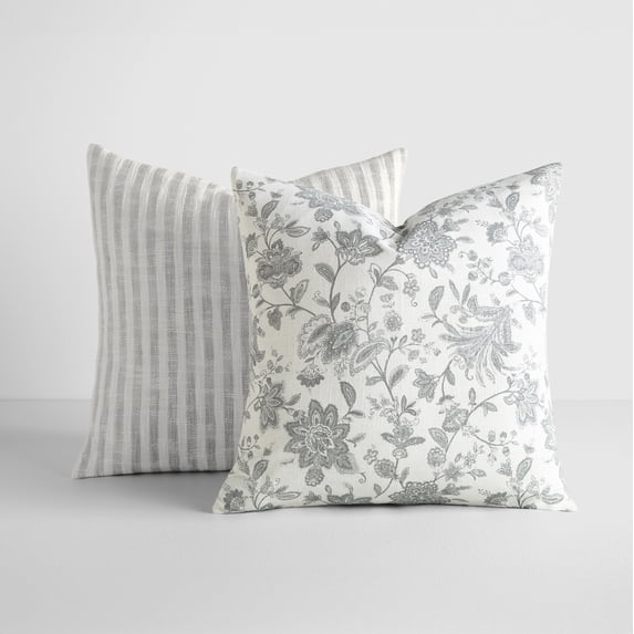 2-Pack Decor Throw Pillows in Yarn-Dyed Bengal Stripe / Jacobean Patterns by Comfort Canopy