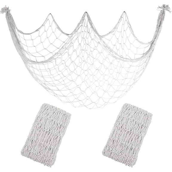 2 Pack Decoractive Fishing Net 80x40 Inch, 3mm Thickness Caramel Natural Cotton Large Picture Wall Hanging Fish Net, Party Decorations Fishnet for Tropical Nautical Pirate Beach Mermaid Themed Party