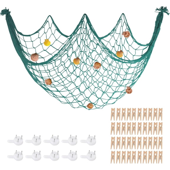 2 Pack Decoractive Fishing Net 80x40 Inch, 3mm Thickness Caramel Natural Cotton Large Picture Wall Hanging Fish Net, Party Decorations Fishnet for Tropical Nautical Pirate Beach Mermaid Themed Party