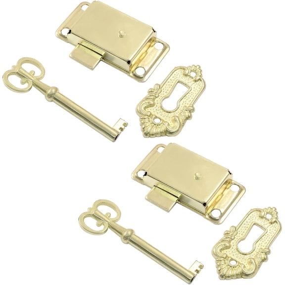 2-Pack Decorative Brass Skeleton Key Cabinet Locks with Keys and Screws