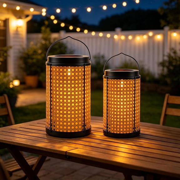 2 Pack Decorative Candle Lanterns Handcrafted Rattan Boho Lanterns Candle Holder For Porch Patio Living Room Dining Fireplace(Candle Not Include)