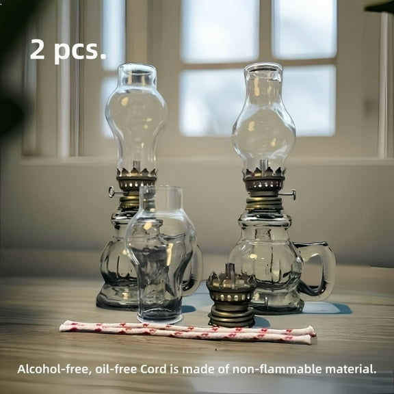 2-Pack Decorative Glass Kerosene Lanterns - Vintage Style Oil Lamps for Tabletop, Ambient Horse Light, Outdoor Camping Lights, No Electricity Needed