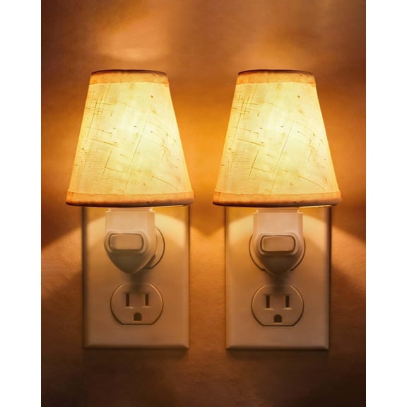 2-Pack Decorative Night Lights Plug into Wall Vinta Night Light with Linen Shade & Replaceable Edison Bulb 2200K Warm White Rotatable Plug On/Off Switch Perfect for Bathroom Kitchen Hallway