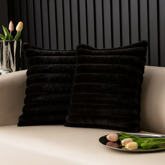 2-Pack Decorative Throw Pillow Covers with Plush Textured Stripe Design, Soft Cozy Cushion Covers for Sofa Couch Bed Home Decor (Cover Only)