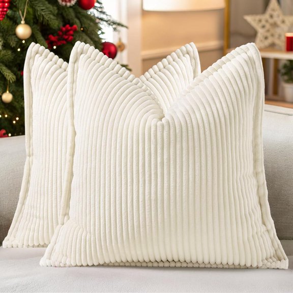 2-Pack Decorative Throw Pillow Covers with Textured Ribbed Design, Cozy Modern Cushion Covers for Sofa Couch Bed Home Décor (Cover Only)