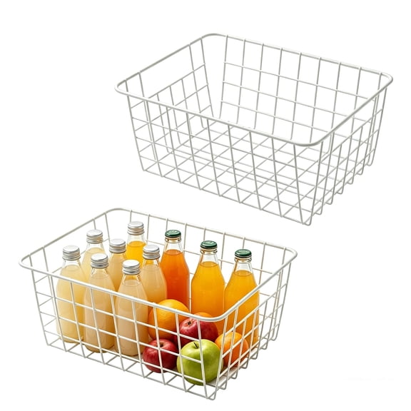 2 Pack Deep Freezer Organizer Bins Stackable Wire Basket for Organizing Metal Wire Storage Baskets for Pantry, Freezer Baskets for Chest Freezer, Upright Freezer