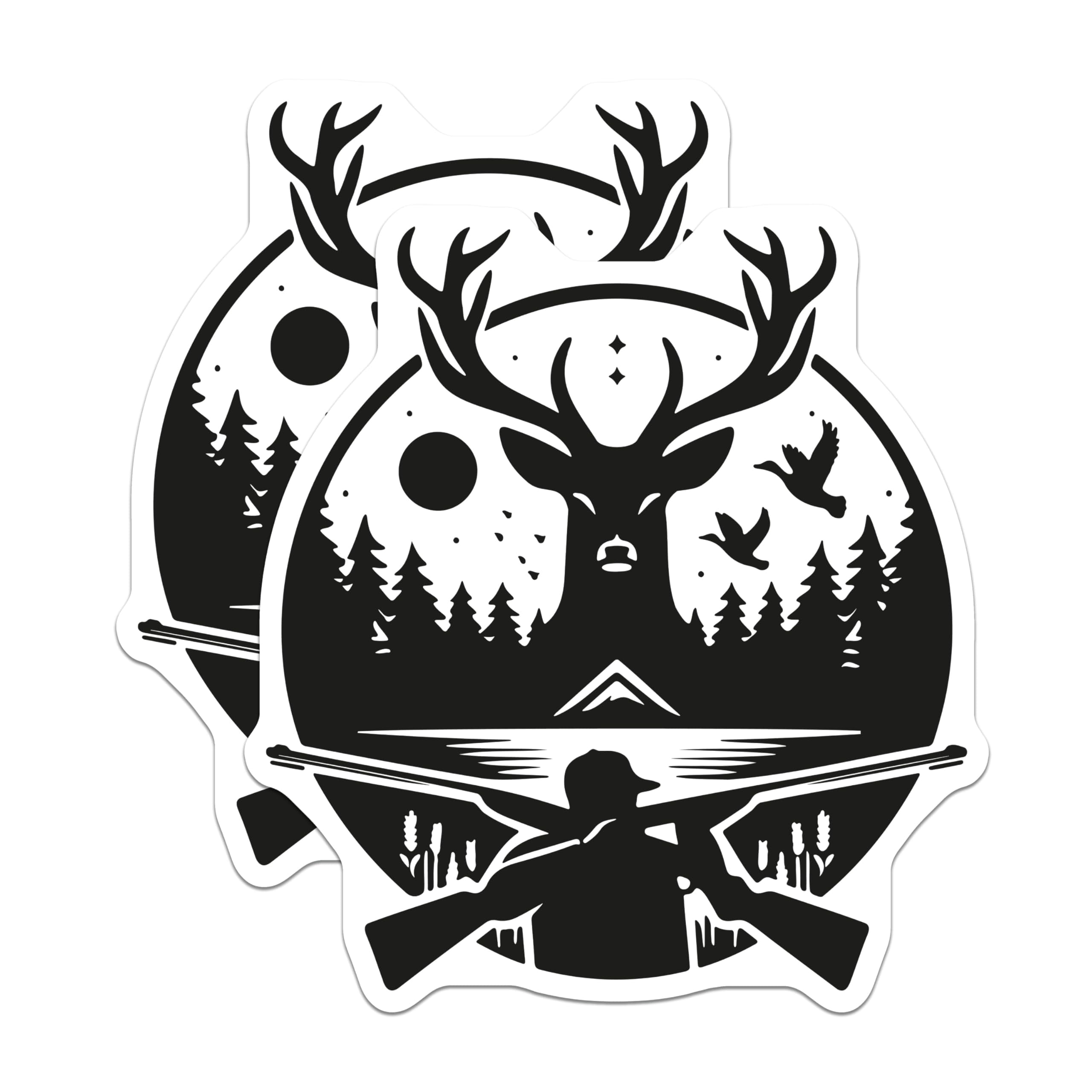 (2 Pack) Deer Hunting Stickers - Hunter Silhouette Outdoor Scene ...