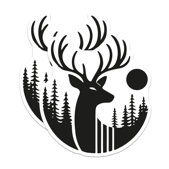 (2 Pack) Deer Silhouette Stickers - Forest Landscape Wildlife Decals - Hunting Outdoor Nature Enthusiast Decor - 5" On Longest Side - Sticks to Smooth Flat Surfaces - Made in USA - BMCS21815