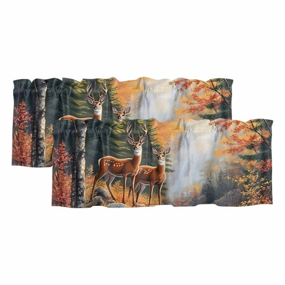 2 Pack Deer Valance for Window Vintage Wildlife Rustic Kitchen Valance Rod Pocket Short Curtain Topper Decorative Window Treatment for Living Room Bedroom 42"x12"