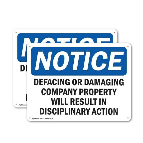 (2 Pack) Defacing Or Damaging Property OSHA Notice Sign 24 Inch X 18 Inch Plastic Sign, Weather Resistant, UV Protected for Workplace, Business, and Construction Site, Made in the USA