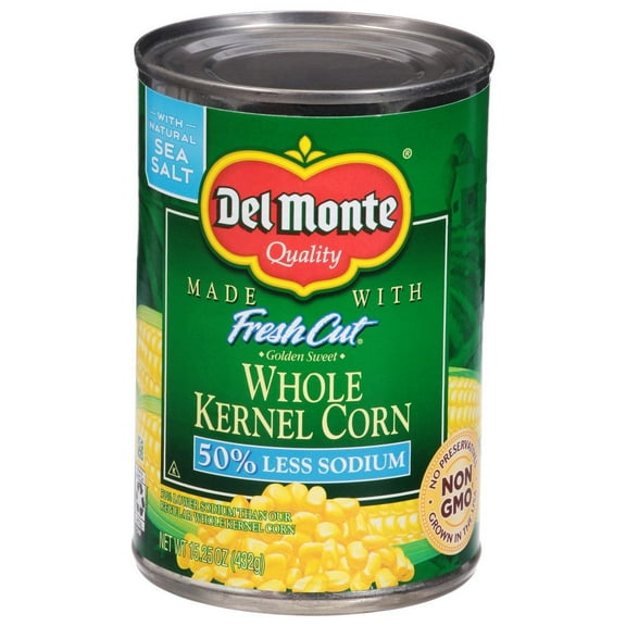 2 Pack - Del Monte 50% Low Sodium Whole Kernel Corn - 15.25 oz Packaging may vary