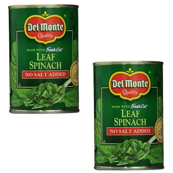 (2 Pack) Del Monte Leaf Spinach, No Salt Added, 13.5 Ounce
