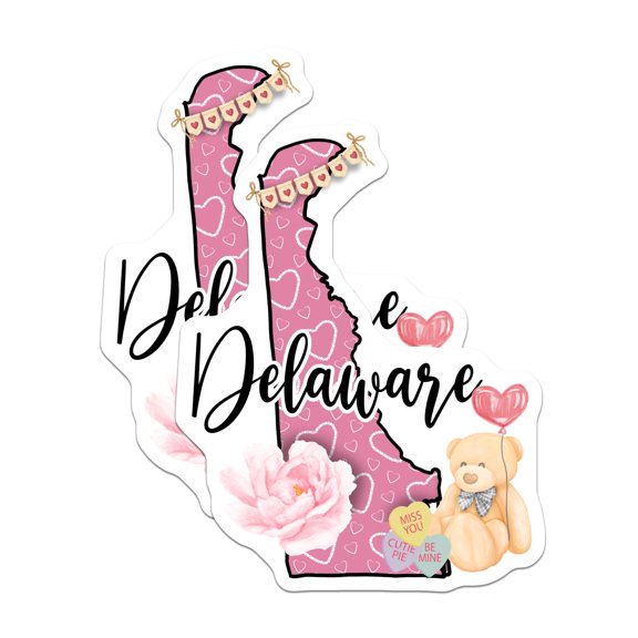 (2 Pack) Delaware State Magnets - Teddy Bear Candy Hearts - Pink Heart Magnets - 5" On Longest Side - Premium Magnet - for Cars, Refrigerators, Toolboxes, Lockers - Made in USA - MAG18604