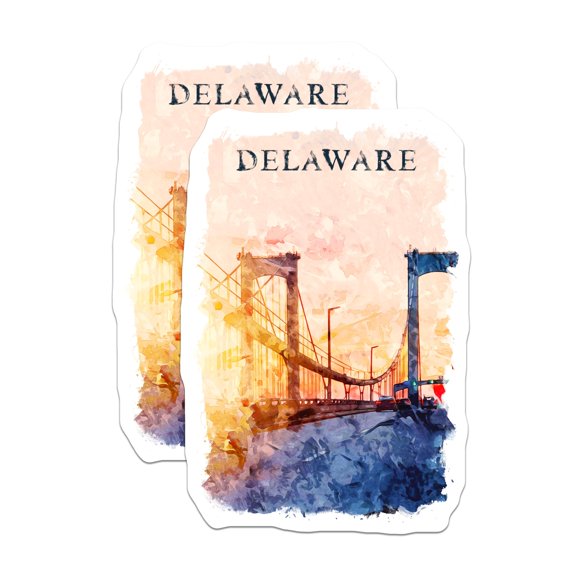 (2 Pack) Delaware Stickers - Delaware Bridge Souvenir - Watercolor Art Stickers - 5" On Longest Side - Sticks to Smooth Flat Surfaces - Made in USA - BMCS17344