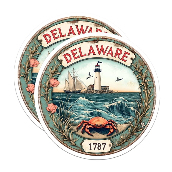 (2 Pack) Delaware Stickers - State Pride - Lighthouse and Crab Stickers - 5" On Longest Side - Sticks to Smooth Flat Surfaces - Made in USA - BMCS14778