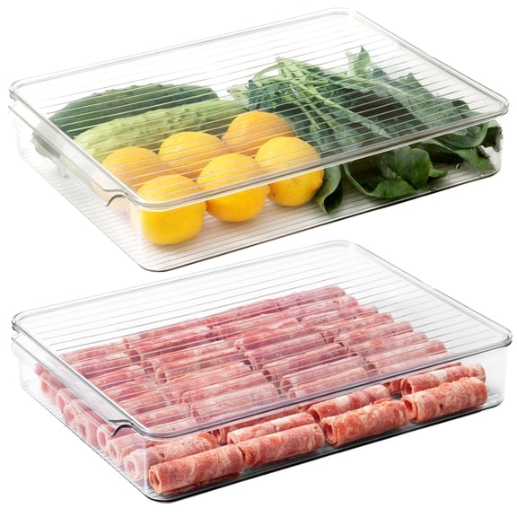 2 Pack Deli Meat Container for Fridge, Bacon Container with Lids for Refrigerator Fruit, Cold Cuts, Cheese Keeper Marinade Tray, Stackable Freezer Storage Containers