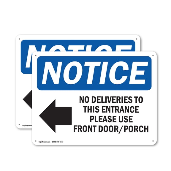 (2 Pack) No Deliveries To This Entrance OSHA Notice Sign 24 Inch X 18 Inch Plastic Sign, Weather Resistant, UV Protected for Workplace, Business, and Construction Site, Made in the USA