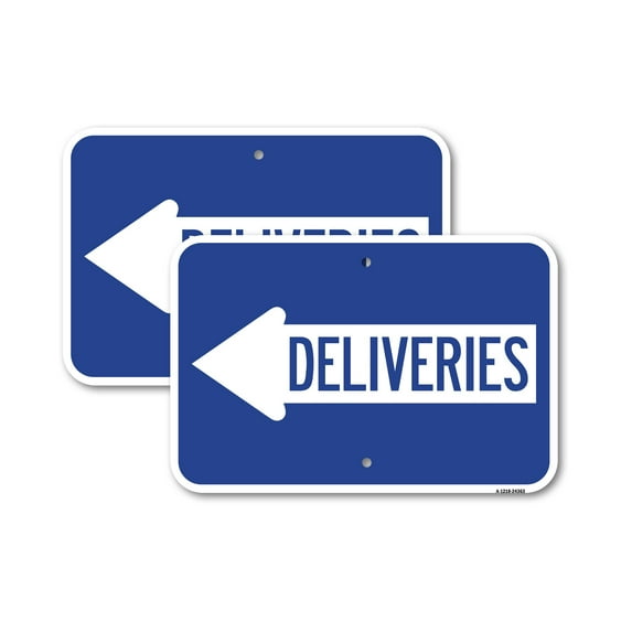 (2 Pack) Deliveries (With Left Arrow) | 12" X 18" Heavy-Gauge Aluminum Sign | Rust Free Aluminum, Weather Resistant, Waterproof, Fade Resistant, 2 Pre-drilled Holes