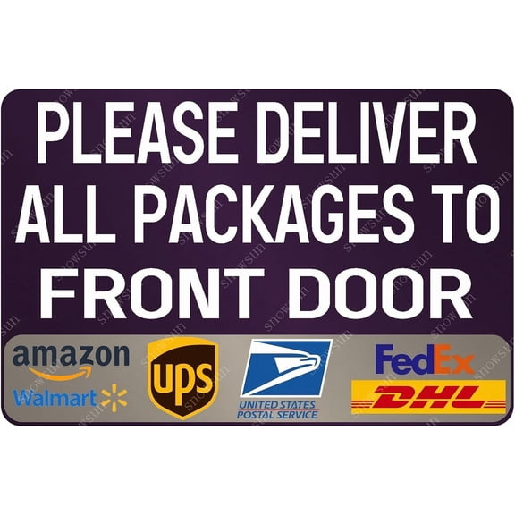 2 Pack Delivery Metal Signs Please Deliver All Packages To Front Door Tin Sign for Packages Delivery Box Outdoor Use 8×12 Inches