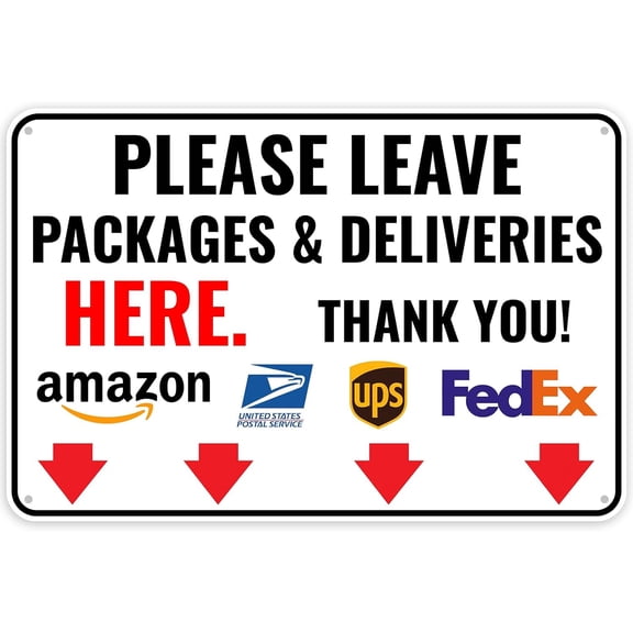 2 Pack Delivery Sign For Packages - Please Leave Packages & Deliveries Here Arrow Down, 12 x 8 Inches - Aluminum - Delivery Instructions for My Packages Orders from Amazon, UPS, FedEx, USPS