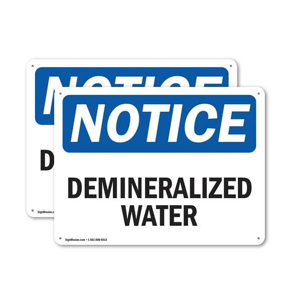 (2 Pack) Demineralized Water OSHA Notice Sign 10 Inch X 7 Inch Plastic Sign, Weather Resistant, UV Protected for Workplace, Business, and Construction Site, Made in the USA