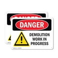 thumbnail image 1 of (2 Pack) Demolition Work In Progress OSHA Danger Sign 10 Inch X 7 Inch Plastic Sign, Weather Resistant, UV Protected for Workplace, Business, and Construction Site, Made in the USA, 1 of 8