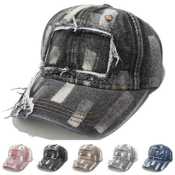 2 Pack Denim Baseball Cap for Men Women Ripped Sun Protection Snapback Hats Unisex Couples Vintage Washed Solid Color Breathable Streetwear Ball Hat
