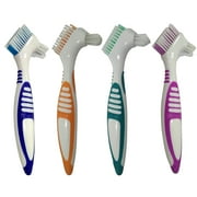 2-Pack Denture Cleaning Brush Set- Hygiene Denture Cleaner Set for Denture Care- Top Denture Cleanser Tool w/ Multi-Layered Bristles & Ergonomic Rubber Handle - Multiple Colors