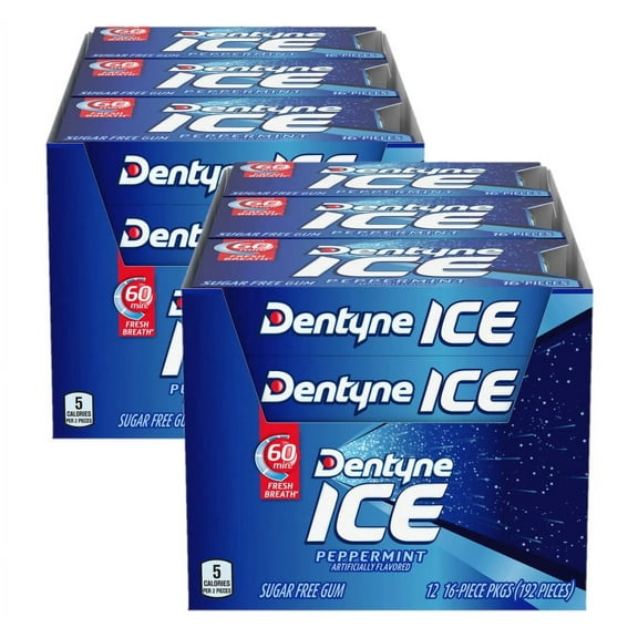 2 Pack | Dentyne Ice Sugar Free Gum, Peppermint, 16 Pieces, 12 ct