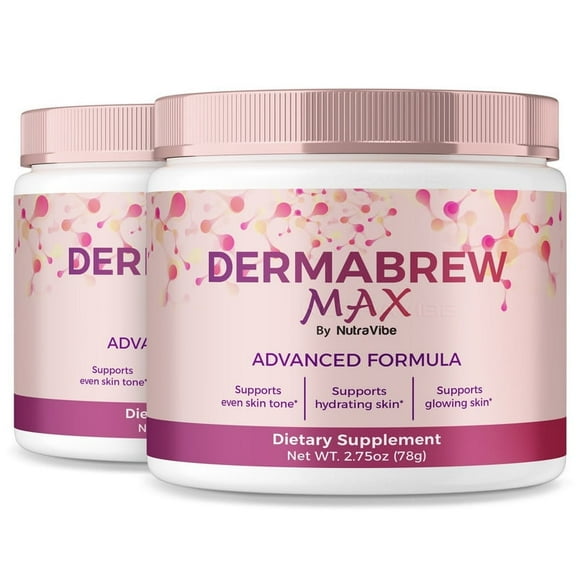 (2 Pack) DermaBrew Max Powder  Daily Skin Formula with a Clean, Natural Blend | Supports Hydration, Texture & a Radiant-Looking Glow from Within (60 Servings)