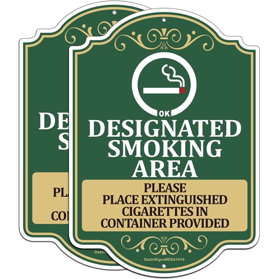 2 Pack Designated Smoking Area Signs, Place Extinguished Cigarettes in Container Provided Sign, 14"x10" Rust Free Aluminum Smoking Sign, Fade/Weather Resistant, UV Protected, Easy to Mount