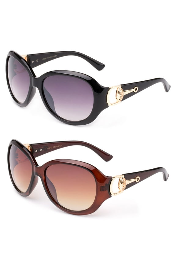 2 Pack Designer Inspired Fashion Large Frame Sunglasses with UV Protection for Women