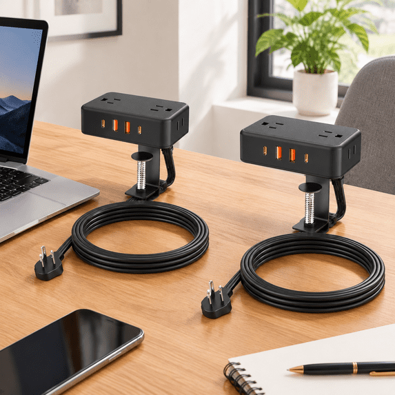 2 Pack Desk Clamp Power Station with 4 AC Outlets, 4 USB Ports, and ...