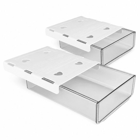 2 Pack Under Desk Drawer Organizer, Clear Slide Out Storage Drawer with Self-Adhesive Mount, No Drill Hidden Under Table Organizer for Office, Home and Study