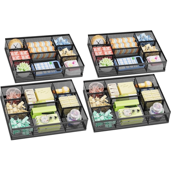 2 Pack Desk Drawer Organizer Mesh Tray With 8 Adjustable Compartments ...