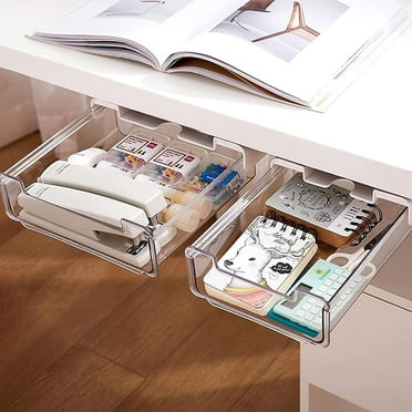 2 Pack Under Desk Drawer Slide Out, Large & Medium, Drill-On or Self-Adhesive Desk Drawer Under Desk Storage, Under Desk Organizer Under Table Drawer for Home Office Organization and Storage