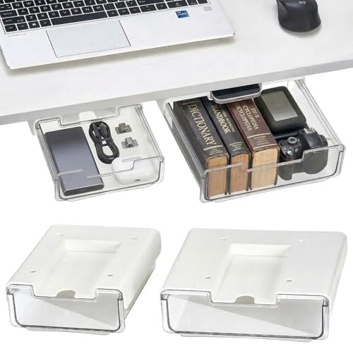 2 Pack Under Desk Hanging Drawer Slide Pull Out, Attachable Clear ...
