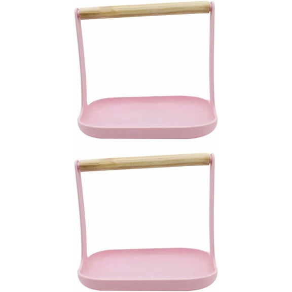 2-Pack Desktop Bird Training Stand with Natural Wood Perch, Interactive Parrot Playstand for Small Birds and Parakeets, Pink Base, 6.3 inch