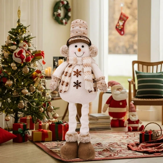(2 Pack) Desktop Ornament Adjustable Standing Christmas Handmade Large Reindeer Stuffed Toy With Extendable Spring Legs For Festive Decoration And Winter Home