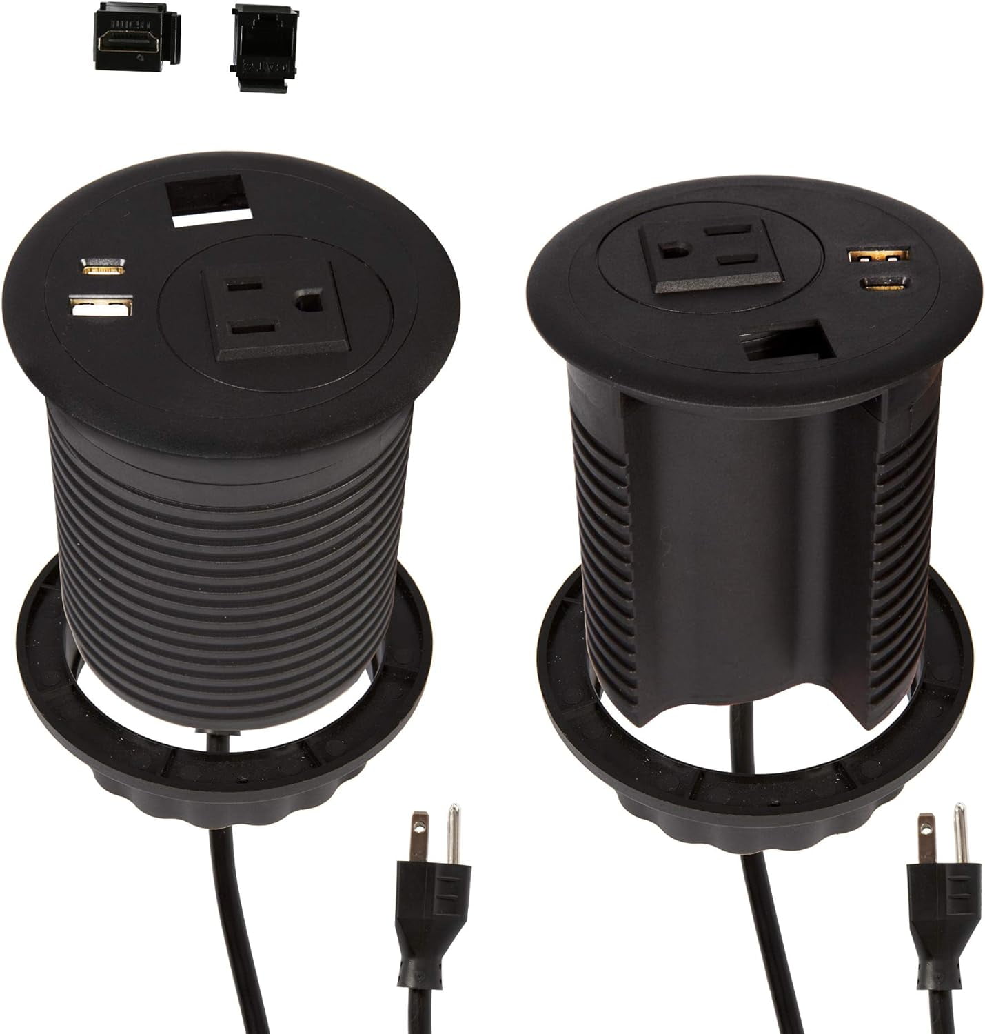 2 Pack Desktop Power Grommet with USB, Desk Recessed Power Strip, 6ft Extension Cord, 1 AC Outlet, 1 USB Port, 1 CAT 6, 1 HDMI, for Conference Room Office Study Room Table