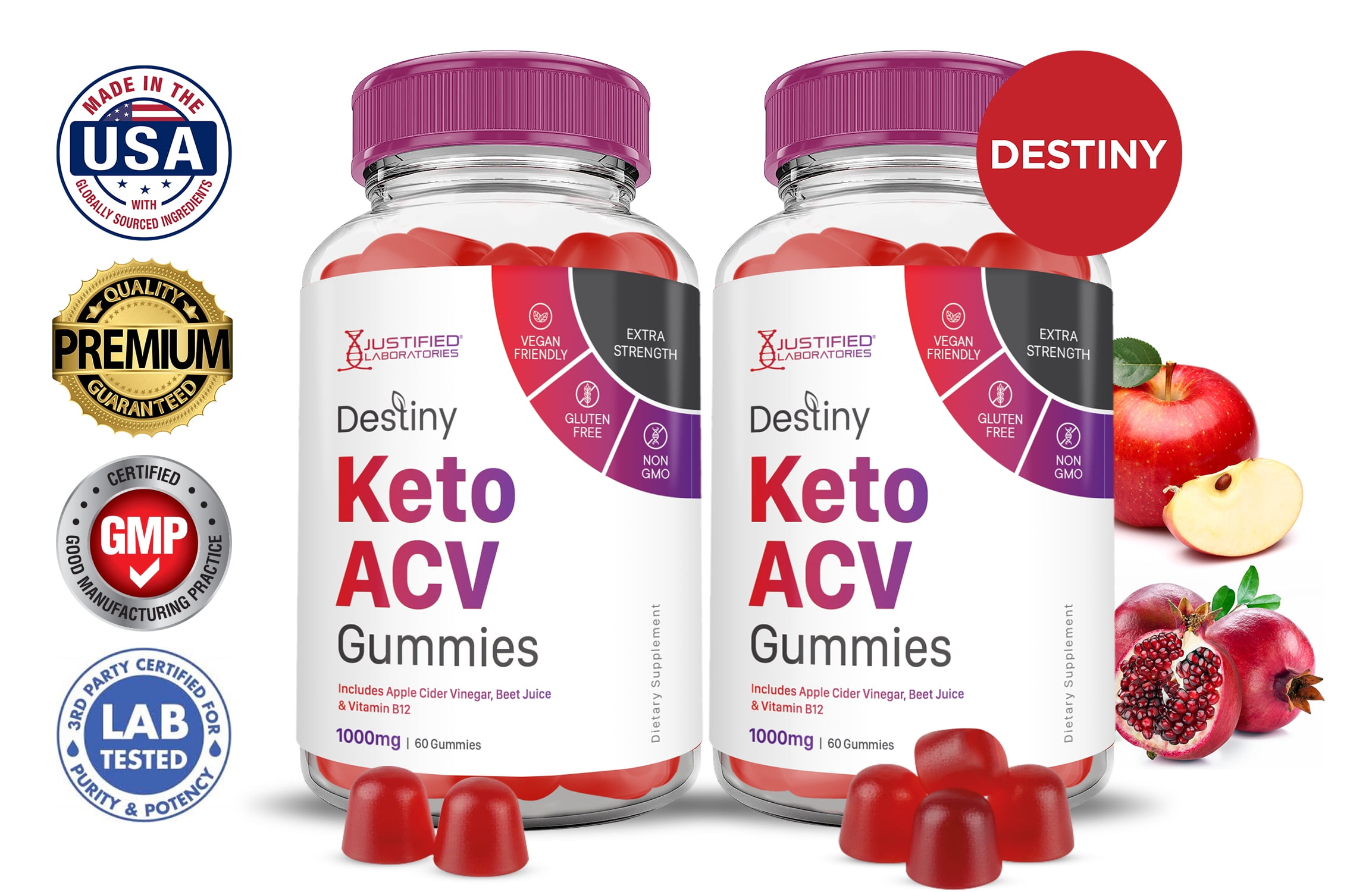 (2 Pack) Destiny Keto ACV Gummies 1000MG Dietary Supplement 120 Gummys