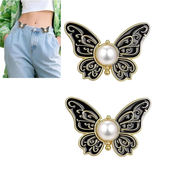 2-Pack Detachable Butterfly Clips, Detachable Butterfly Clips, Reusable PantWaist Tightener for Loose Jeans Jackets Coats Shirts Overalls Black