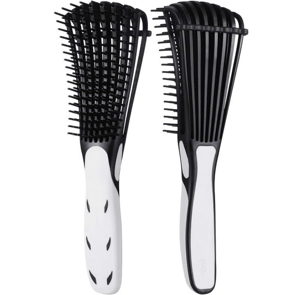 2 Pack Detangling Brush for Curly Hair, ez Detangler Brush Hair Detangler, Afro Textured 3a to 4c Kinky Wavy for Wet/Dry/Long Thick Curly Hair, Exfoliating for Beautiful and Shiny Curls (Black)