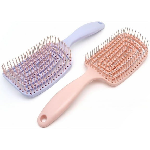 2-Pack Detangling Brush for Long, Thick Curly Hair and Wet and Dry Straight Hair (Pink + Purple)