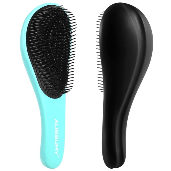 2 Pack Detangling Hair Brush - Detangler Hairbrush with Ultra Soft Bristles for Effortless Tangle Removal - For Dry Wet Damaged Curly Hair for Men Women Girls Boys Kids - Black & Green