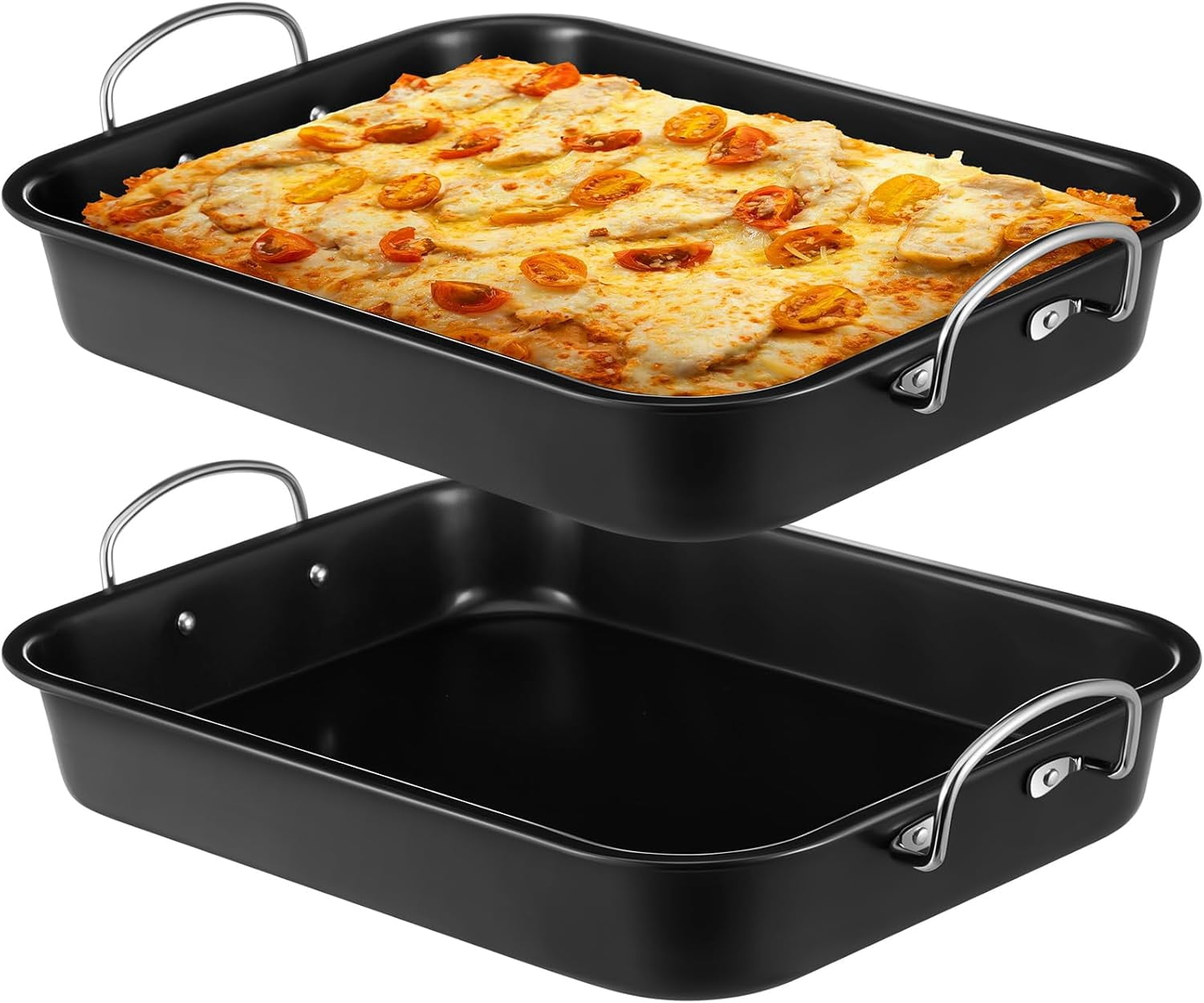 2 Pack Detroit Style Pizza Pan 10 x 14 x 2.2 Inch with Handle Hard ...