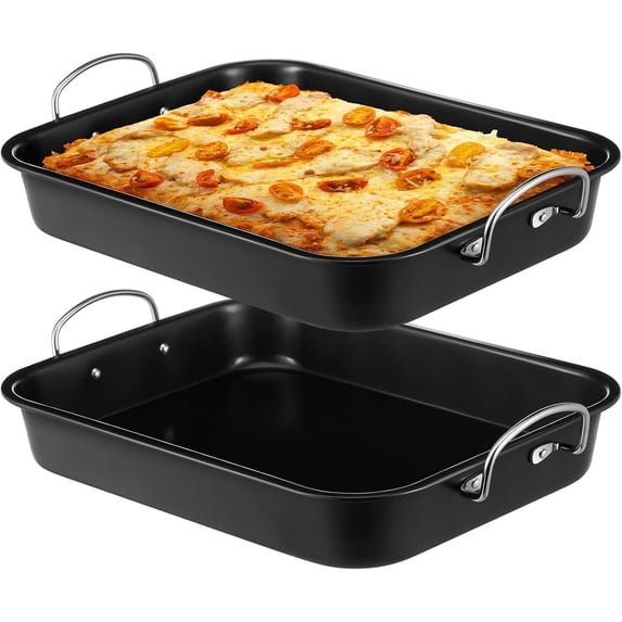 2 Pack Detroit Style Pizza Pan 10 x 14 x 2.2 Inch with Handle Hard Rectangular Deep Pizzas Pans Non Stick Sicilian Style Pizza Pan Dish Pre Seasoned Bakeware Kitchenware