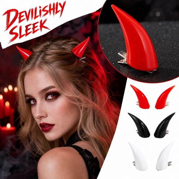 2 Pack, Devil Horn Clips 2 Inch Halloween Alligator Clips Horns Accessories for Halloween Party Photo Booth Props Black