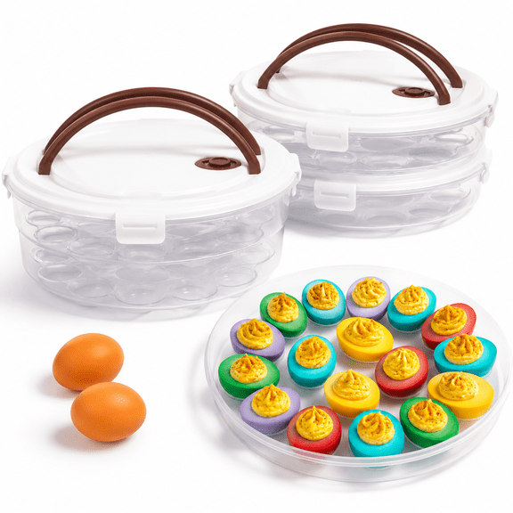 2-Pack Deviled Egg Container with Lid 34-Egg Platter with Handle
